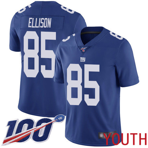 Youth New York Giants #85 Rhett Ellison Royal Blue Team Color Vapor Untouchable Limited Player 100th Season Football NFL Jersey